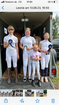 Lotte 3. Platz F&uuml;hrz&uuml;gelklasse, Emma 4. Platz Reiterwettbewerb, Leonie Dressurreiterwettbewerb alle mit Lenny, Johanna mit Rosalie 4. PLatz Reiterwettbewerb